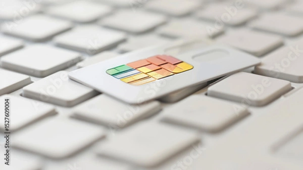 Obraz Close-Up of a SIM Card on a Modern Computer Keyboard, Highlighting Technology and Communication Elements in a Digital Environment