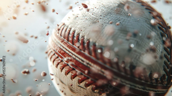 Fototapeta Close-Up of a Baseball in Motion with Dusty Particles and Dynamic Background Blurring Effect for Sports Photography Needs