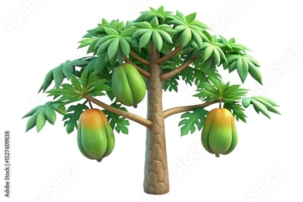 Obraz Cartoon papaya tree with ripe fruit