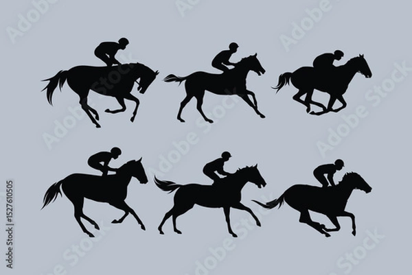 Obraz Horse Racing Rider Jockey Various Pose Simple Silhouette Vector Set Collection