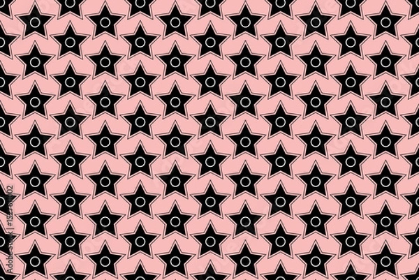 Obraz Black stars with white circles pattern on a pink background in a seamless design