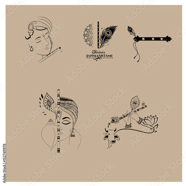 Fototapeta A set of Sree Krisna basuri   icon