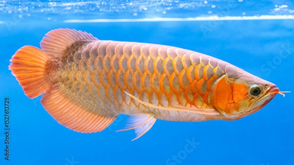 Obraz Asian red arowana fish on a blue background