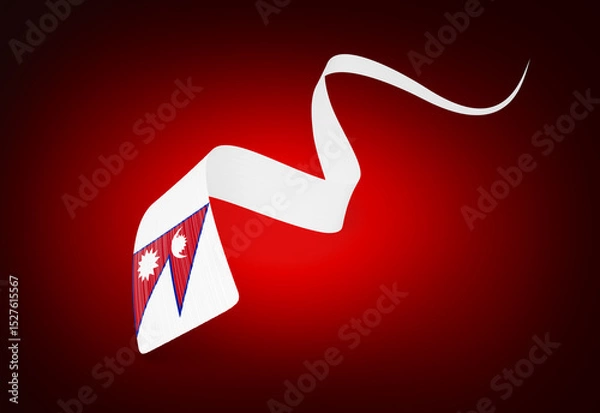 Fototapeta Flag Of Nepal Wavy Shiny Nepal Ribbon Flag Isolated On Red Background 3d Illustration
