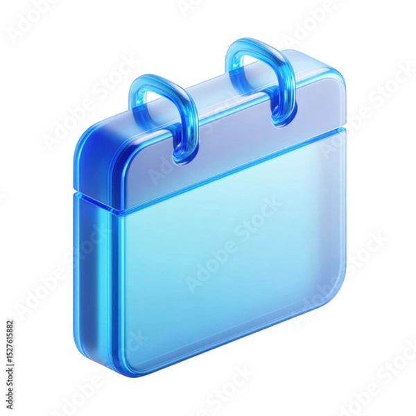 Fototapeta Modern blue glass calendar icon 3d render digital schedule appointment reminder event planner time management organization productivity efficiency on transparent background day date