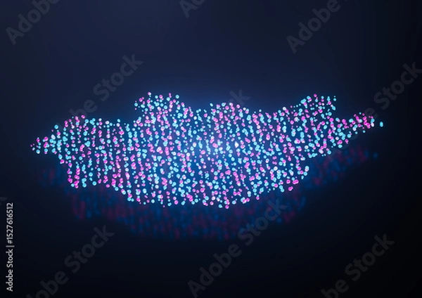 Fototapeta Illuminated Mongolia Digital Data Map Pink And Blue Neon Glowing Particles 3D Illustration