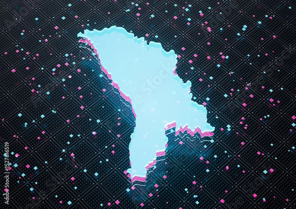 Fototapeta Illuminated Moldova Data Map Neon Blue Light On Seamless Pattern Background 3D Illustration