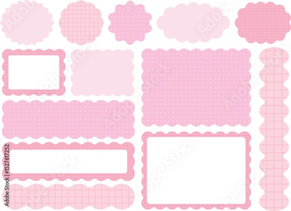 Obraz うねうね装飾フレーム素材セット（ピンク／チェック＆ドット）