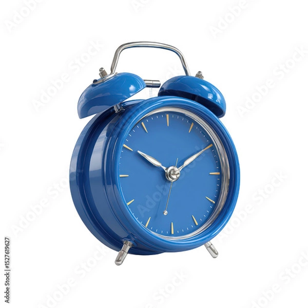 Fototapeta Classic blue alarm clock isolated on stylish vintage timepiece perfect for modern home decor or time management concepts blue dial yellow markings up 3d on transparent background