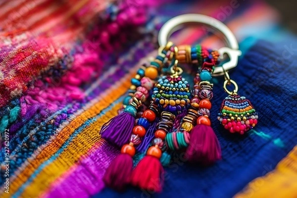 Fototapeta a vibrant key chain with colorful beads