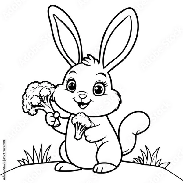 Obraz Adorable Bunny Holding Broccoli Coloring Page