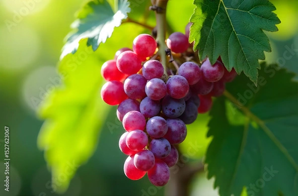 Fototapeta  A bunch of grapes on a bush close up view, sunny day 