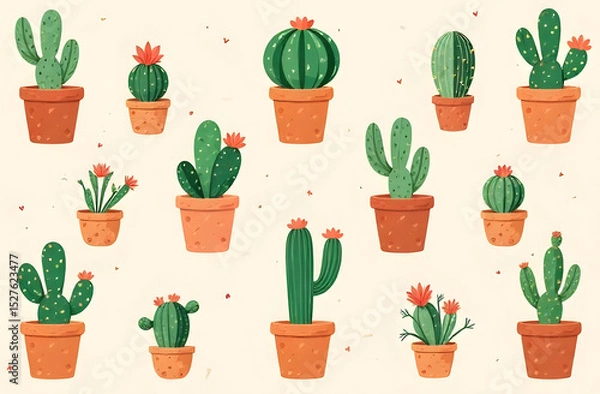 Fototapeta Cactus seamless pattern on beige background, good for wall paper, background, textile