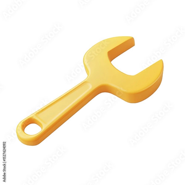 Fototapeta Yellow 3d render of a wrench tool icon isolated on simple repair maintenance setting configuration fix web job work parts tools design object adjust on transparent background black