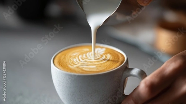 Obraz Barista pouring milk into latte art coffee