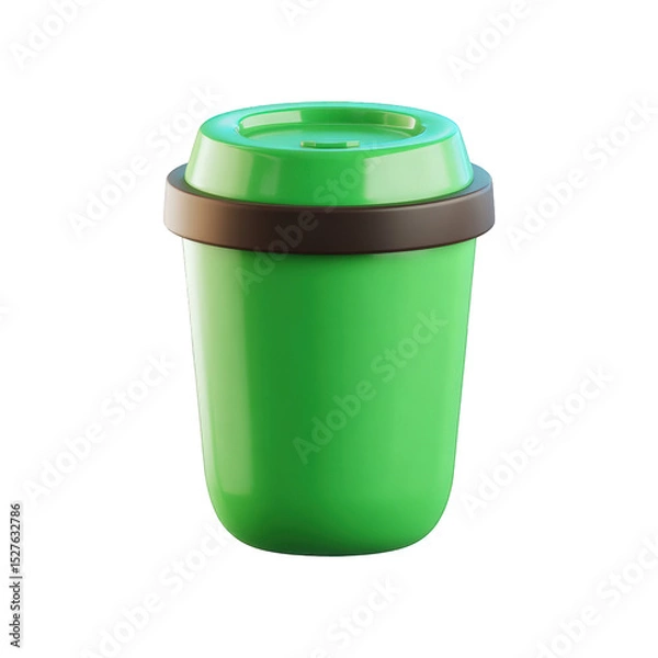 Fototapeta Bright green disposable coffee cup with brown lid isolated on perfect for branding mockup design template for cafe restaurant beverage packaging 3d hot on transparent background