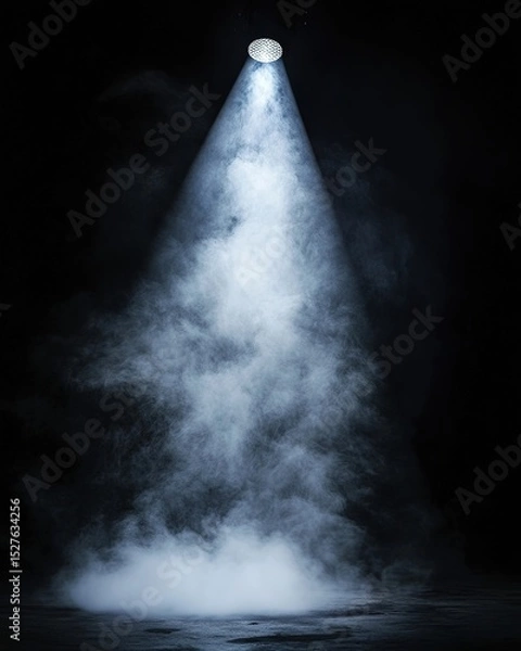 Obraz Dramatic lighting beam shining through atmospheric smoke against dark background