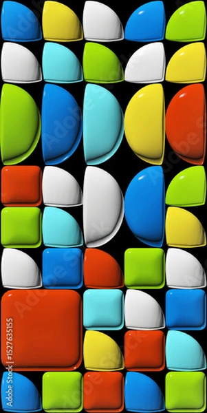 Obraz Convex multicolored 3d block of halves and quarters rounded shapes background. Color mosaic geometric design. 3d render illustration