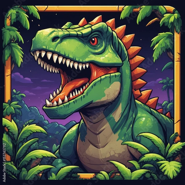 Fototapeta Pixel Art Jungle Scene with T-Rex