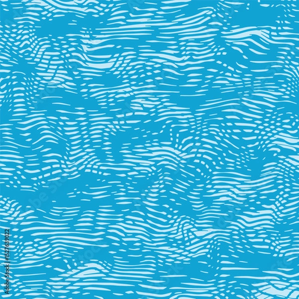 Obraz Reticulated texture of lines and moire effect. Crossing ripples linear background with stabilized filling of intersecting blue wavy lines. Vector overlay pattern