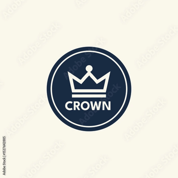 Fototapeta A sleek geometric crown logo in monochrome, designed with clean lines and sharp angles in circle frame, placed against a bright background