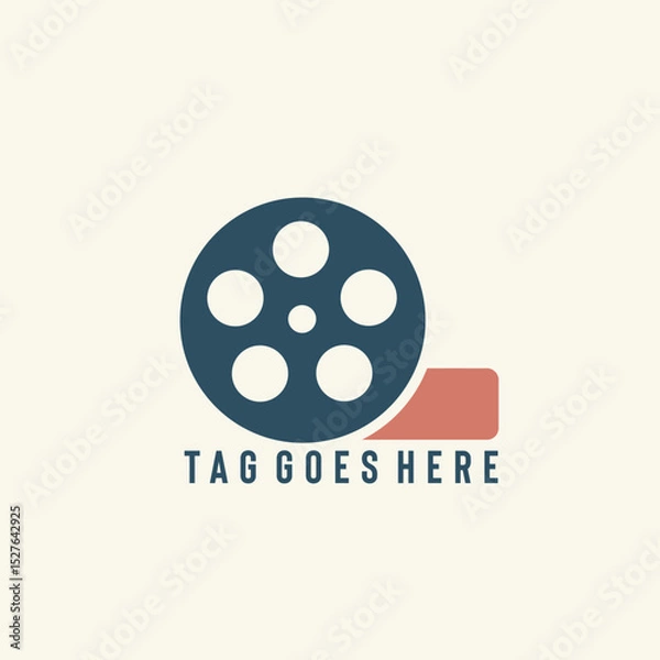 Fototapeta A modern company logo featuring a monochrome film roll icon includes clean sans-serif typography placed over a bright background. Ideal for businesses in the film, video production, media, or creative