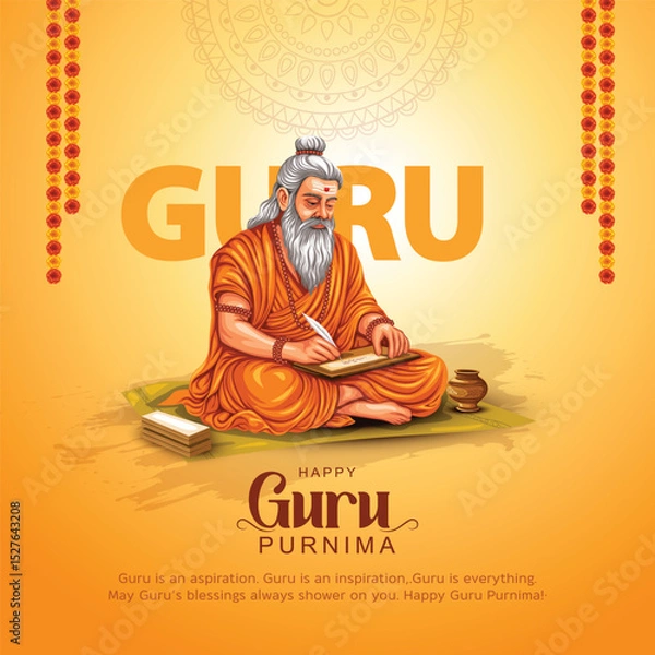 Fototapeta new Happy guru Purnima guru writing letter. god abstract Vector Illustration design.