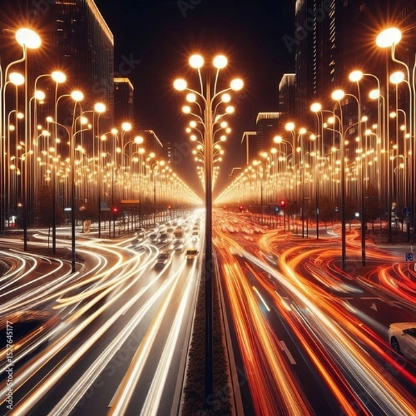 Obraz Street Lighting over moving traffic