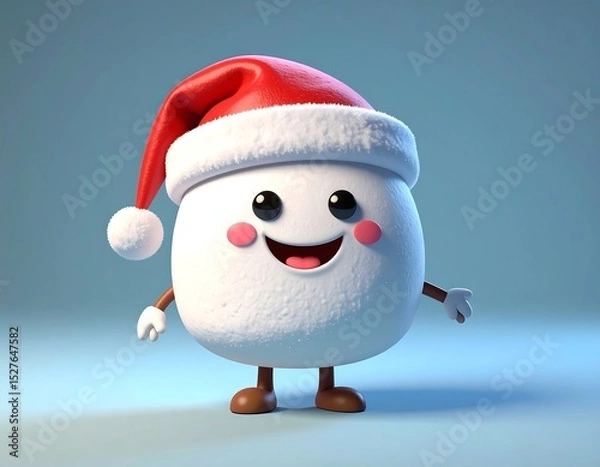 Fototapeta Smiling Marshmallow Christmas Character in Santa Hat