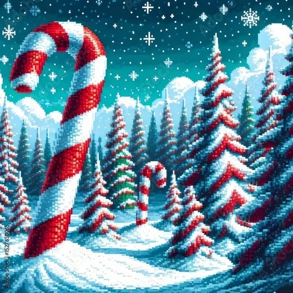 Obraz Candy Cane a winter landscape