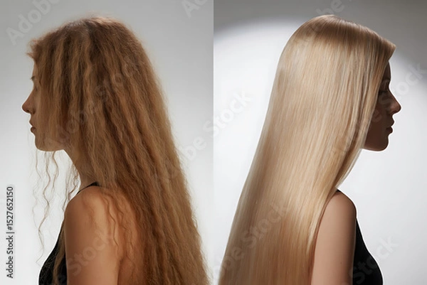 Obraz Healthy, glowing skin and long, straight brown hair frame the face of a glamorous fashion model from the back, highlighting her elegant style