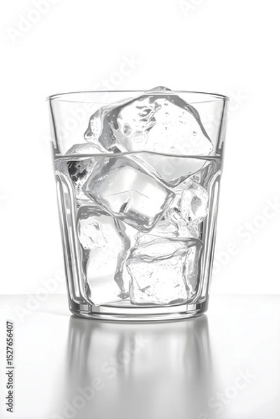 Fototapeta transparent glass filled with ice cubes on a white background
