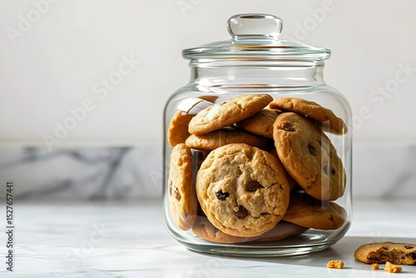 Fototapeta clear cookie jar on marble surface
