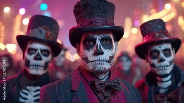 Obraz Latinos wearing sugar skull face paint for day of the dead holiday