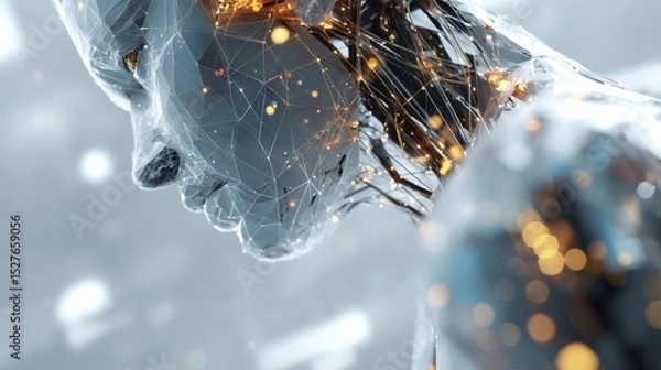 Obraz Polygonal Humanoid Head with Glowing Nodes Connected by Lines
