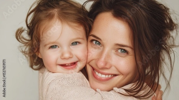 Obraz Smiling Toddler Embraced by Smiling Woman in a Close-Up Portrait
