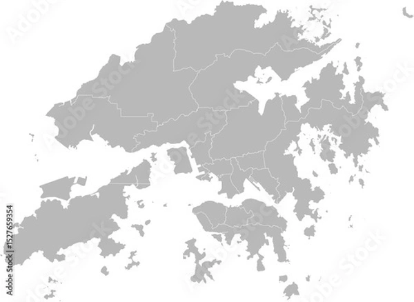 Obraz Hongkong, China – administrative vector map with level 2 region boundaries (Web Mercator projection, PPT-compatible & fully editable)