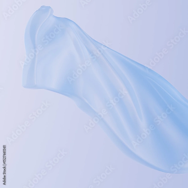 Fototapeta Soft translucent fabric-like blue flowing shape. Minimalist abstract 3D rendering perfect for skincare, design, or luxury product background.
