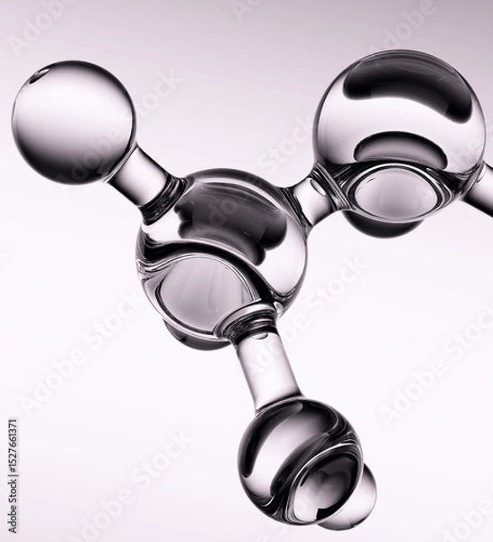 Fototapeta Extra macro shot of glass abstract black and white clean clear molecular structure 3d illustration. Scientific, medical laboratory and research concept background.