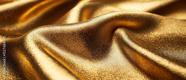 Obraz Close-up of luxurious silk golden fabric with a smooth, wavy  texture and a glossy, shimmering surface, illuminated by soft, warm lighting, exuding elegance and richness.