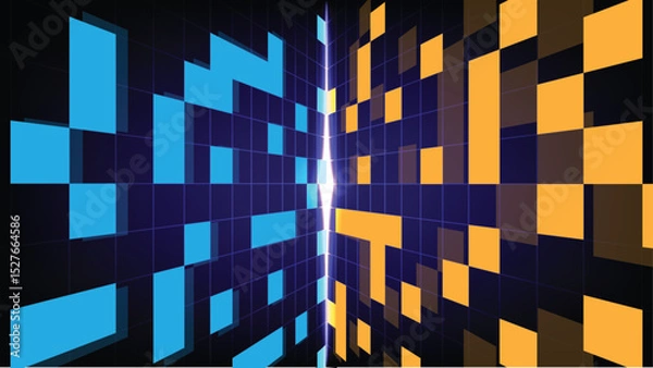 Obraz Abstract Pixelated Divide Blue and Gold Rectangular Blocks with Central Light