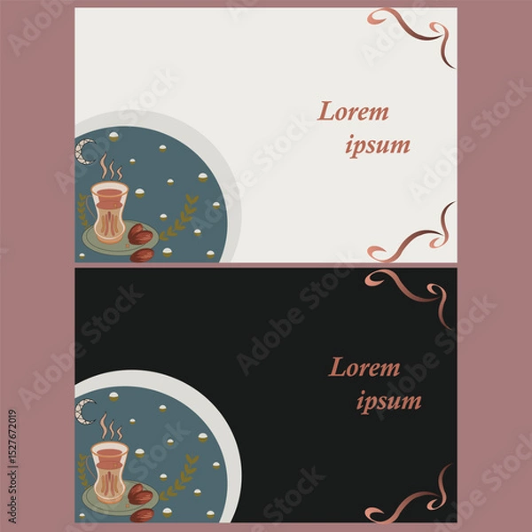 Fototapeta Ornamental Tea Label Frame Design - Light And Dark Theme Variants Background For Web And Social Media.