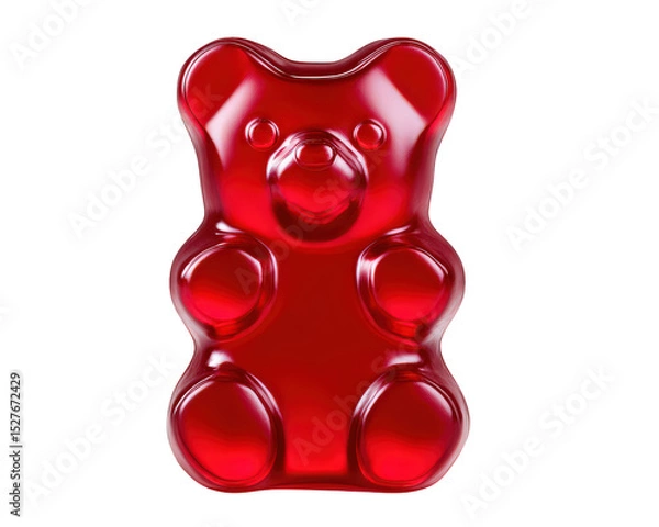 Fototapeta Vibrant red gummy bear candy, realistic and glossy, stands upright against transparent background, showcasing its playful and fun design. This delightful treat is perfect for sweet lovers