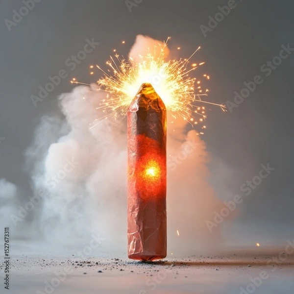 Fototapeta A red candle is lit in front of a cloud of smoke