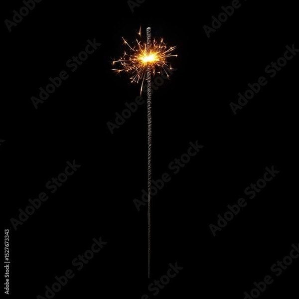 Fototapeta A lit sparkler is shown on a black background