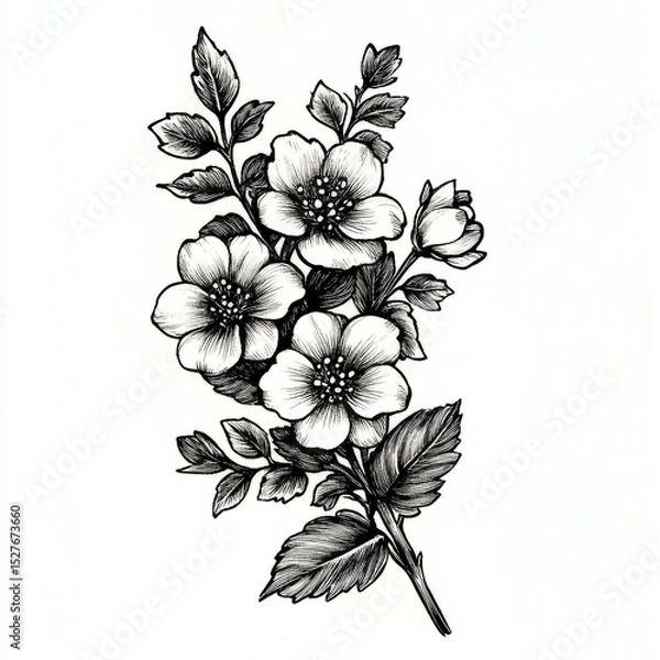 Fototapeta A black and white drawing of a flower with a stem