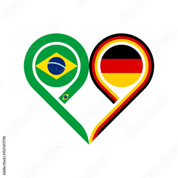 Fototapeta friendship concept. heart symbol icon of brazil and germany flags. vector illustration isolated on white background