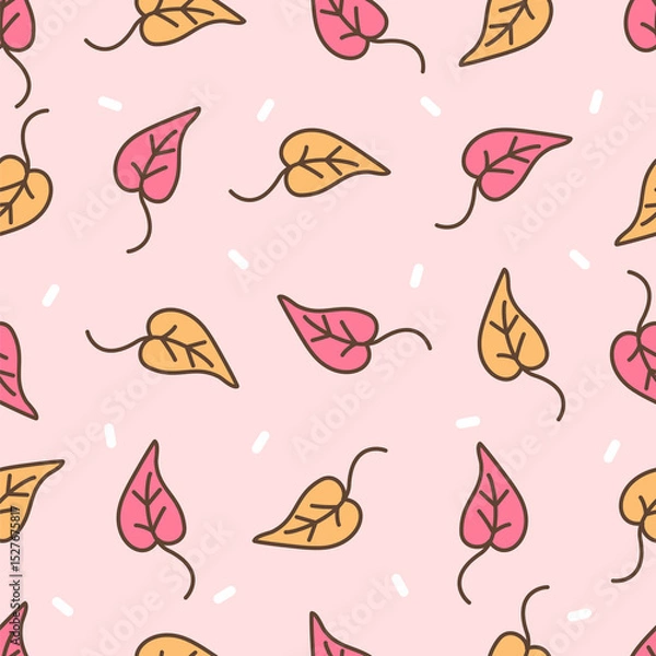 Fototapeta cute hand drawn seamless vector pattern illustration with autumn leaves on pink background