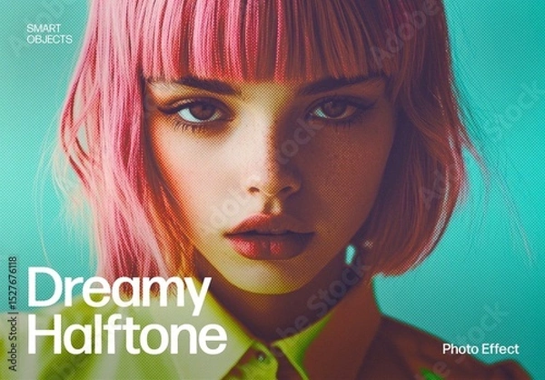 Fototapeta Dreamy Halftone Photo Effect Template for Retro Pop Art & Vintage Comic Print Texture