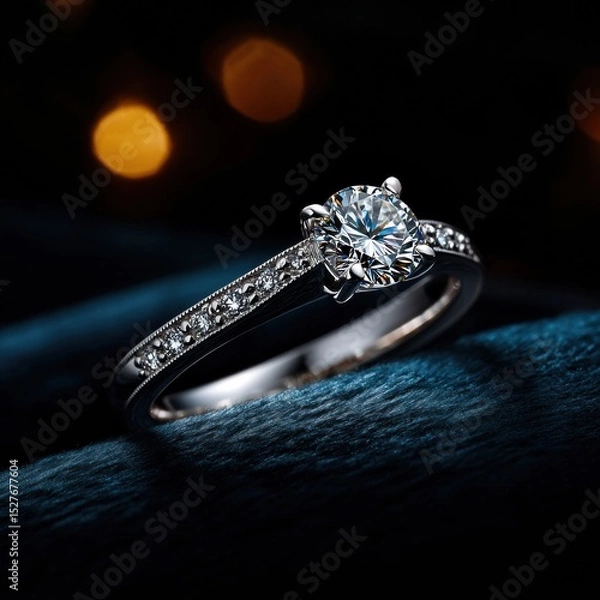 Obraz Captivating Diamond Engagement Ring Shines Brightly Under Gentle Spotlight on Elegant Display